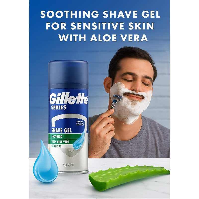Picture of International UK product Gillette Series Soothing Shaving Gel with Aloe Vera Sensitive Skin - 200ml - Multicolor