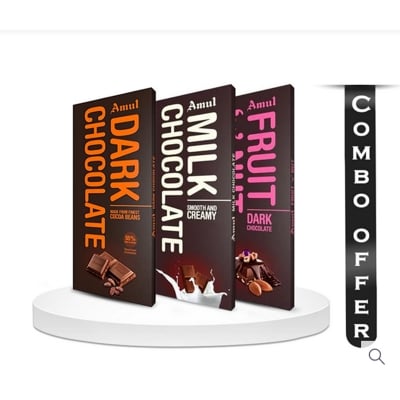Picture of Combo of Amul Dark, Milk, Fruit N Nut Chocolate - 150 gm pack of 3