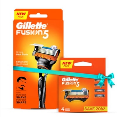 Picture of Gillette Fusion 5 Razor and Blade 4pcs with Styling Black Blade & 5 Diamond Like Coated Blades combo