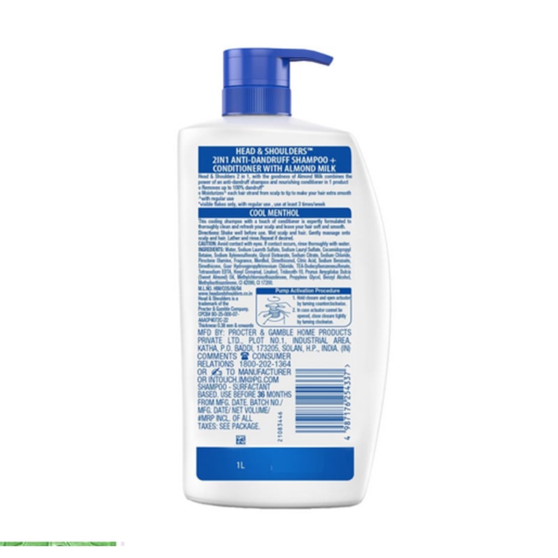 Picture of Head & Shoulders 2-in-1 Cool Menthol Anti Dandruff Shampoo + Conditioner for Women & Men, With Almond Milk (1 L)
