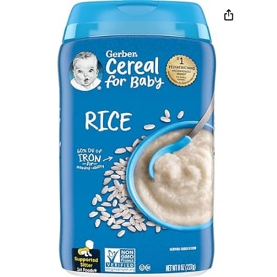 Picture of Gerber Cereal Foods Rice Cereal, Non-GMO, Gluten Free & No Artificial Flavors or Colors, Made with Essential Nutrients-227g uk