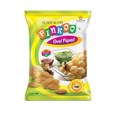 Picture of Extruded Unfried Snack Pellets PINKOO Oval Shaped 1kg, Ready to Fry Panipuri