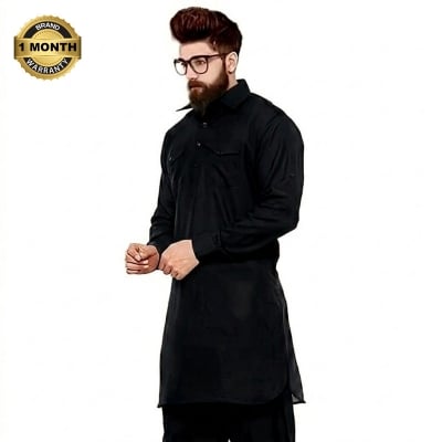 Picture of Kabli panjabi full set for men new collection 2024 | Black kabli panjabi set for men | Kabli panjabi for men black