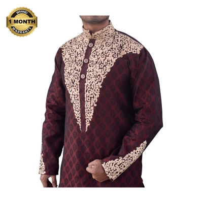 Picture of Indian katan panjabi for men new collection 2024 stylish | Indian wedding panjabi for men maroon color - Party dress for men