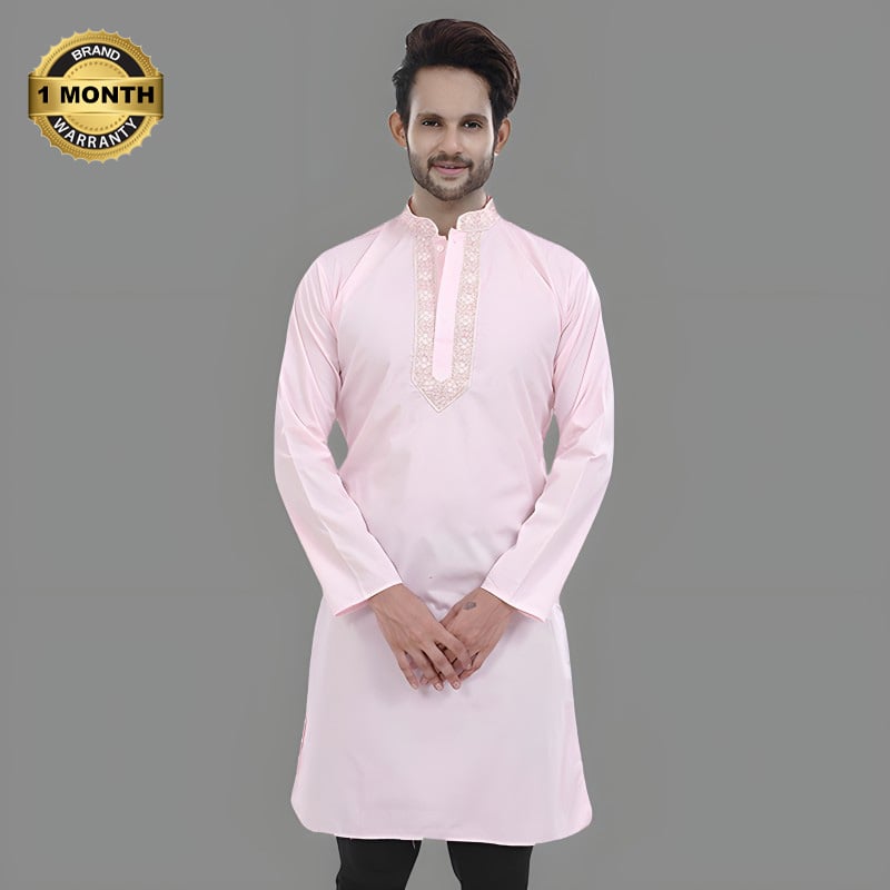 Picture of Pink panjabi for men new collection 2024 stylist | Cotton panjabi for men new collection 2024 | Panjabi for men pink | Low price panjabi for men low price | Printed casual panjabi collection
