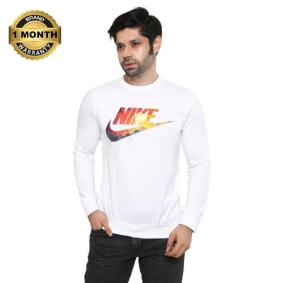 Picture of Full sleeve tshirt for men new collection 2024 | White tshirt for men cotton full sleeve | Printed winter tshirt collection high quality white color