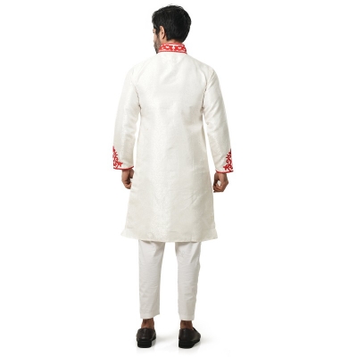 Picture of Red and white panjabi for men new collection 2024 eid | Indian katan panjabi for men