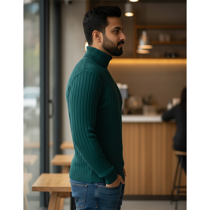 Picture of Olive Green High Neck Full Sleeve T-Shirt for Men – Stylish Winterwear, Soft Cotton Blend, Perfect for Layering | Olive Green High Neck T-Shirt – Full Sleeve Men’s Wear, Modern Design, Comfortable Fit, Great for Outdoor Style
