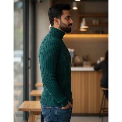 Picture of Olive Green High Neck Full Sleeve T-Shirt for Men – Stylish Winterwear, Soft Cotton Blend, Perfect for Layering | Olive Green High Neck T-Shirt – Full Sleeve Men’s Wear, Modern Design, Comfortable Fit, Great for Outdoor Style