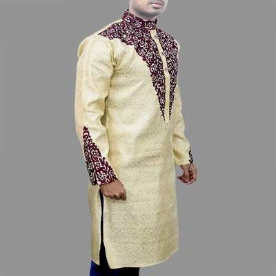 Picture of Blue katan panjabi for men | High quality panjabi for men stylish | Indian panjabi for men new collection 2024 | Wedding panjabi - Party dress for men