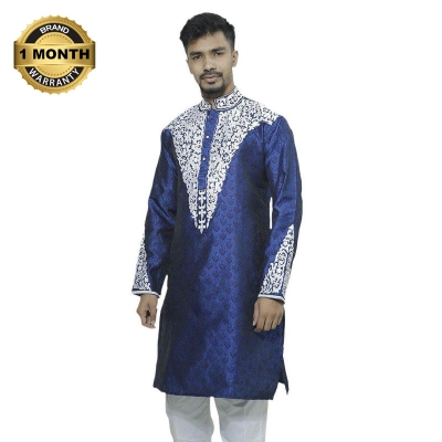 Picture of Blue katan panjabi for men | High quality panjabi for men stylish | Indian panjabi for men new collection 2024 | Wedding panjabi - Party dress for men