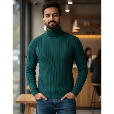 Picture of Olive Green High Neck Full Sleeve T-Shirt for Men – Stylish Winterwear, Soft Cotton Blend, Perfect for Layering | Olive Green High Neck T-Shirt – Full Sleeve Men’s Wear, Modern Design, Comfortable Fit, Great for Outdoor Style