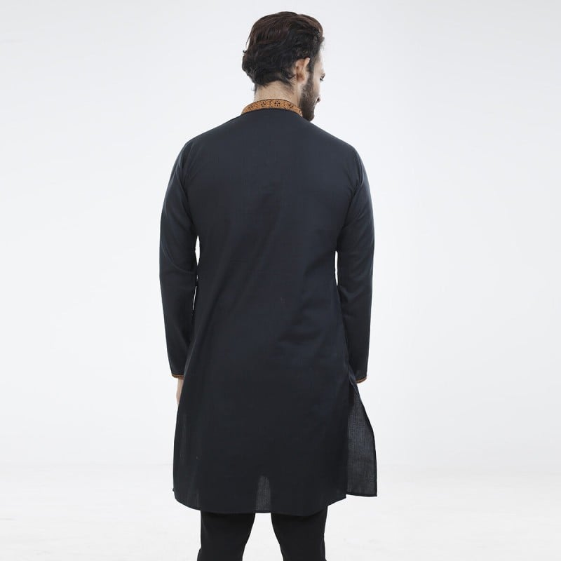 Picture of Black panjabi for men new collection 2024 | High quality panjabi for men black colour | Black kurtas collection for men
