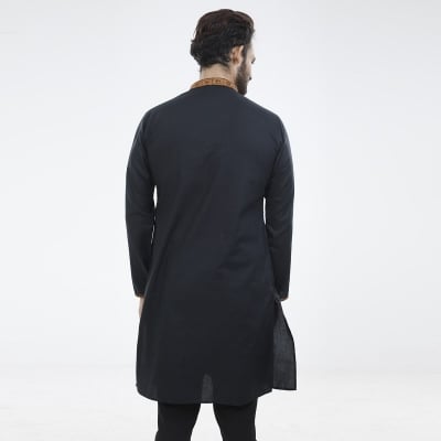 Picture of Black panjabi for men new collection 2024 | High quality panjabi for men black colour | Black kurtas collection for men