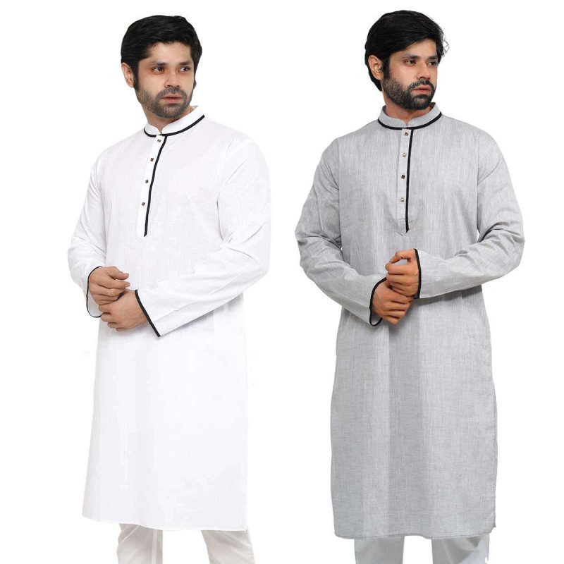 Picture of Buy Stylish Light Color Soft Cotton Panjabi for Men - Perfect for Eid & Casual Wear | Premium Quality Light-Colored Soft Cotton Panjabis for Men - Comfortable & Trendy | Light Color Men’s Panjabi in Soft Cotton - Best Deals for Festivals & Daily Wear