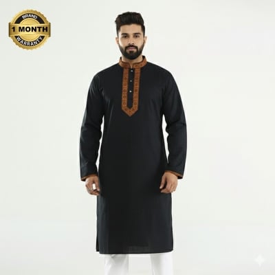 Picture of Black panjabi for men new collection 2024 | High quality panjabi for men black colour | Black kurtas collection for men