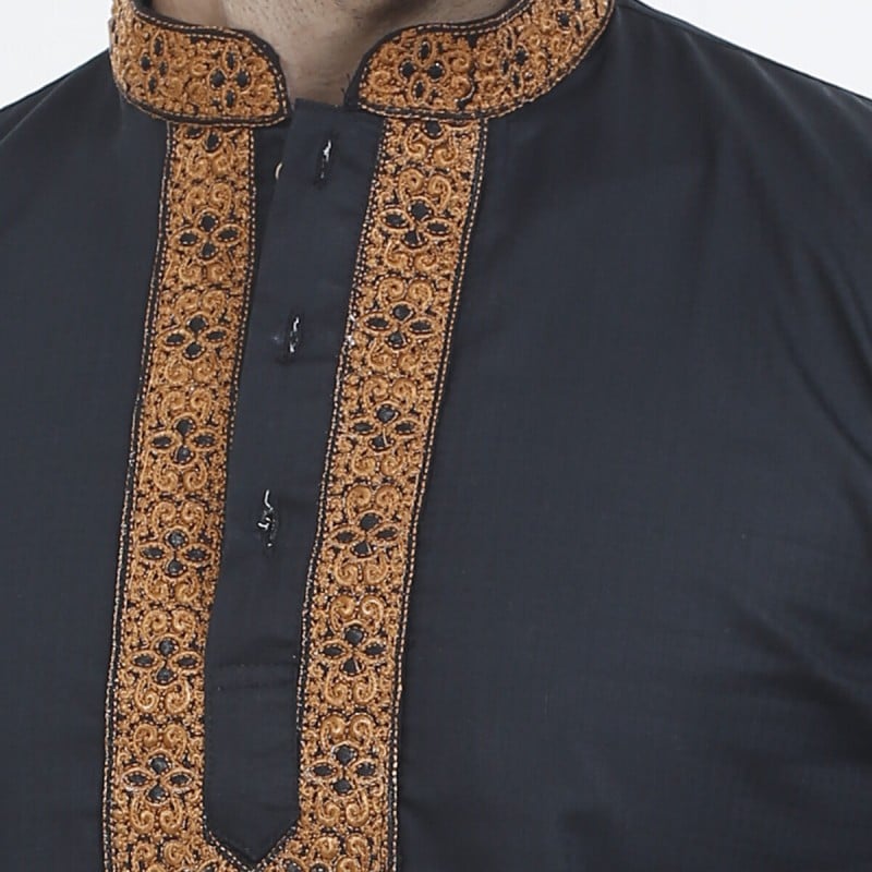 Picture of Black panjabi for men new collection 2024 | High quality panjabi for men black colour | Black kurtas collection for men