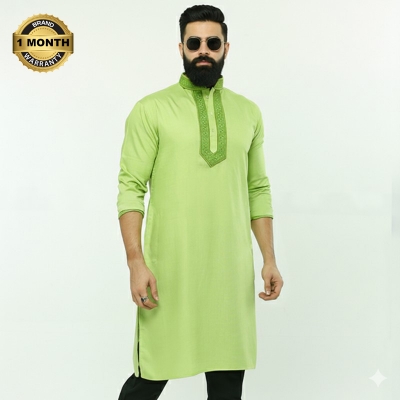 Picture of Lemon colour cotton panjabi for men new collection 2024 |  Men panjabi collection new
