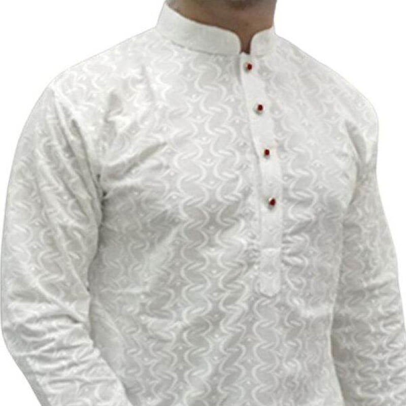 Picture of White panjabi for men high quality | White indian panjabi for men low price | Indian chicken fabrics panjabi for men new collection 2024