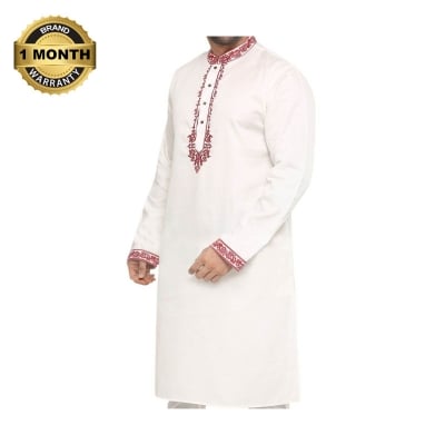 Picture of White cotton panjabi for men stylish 2024 | Panjabi for men low price | Eid panjabi new collection 2024