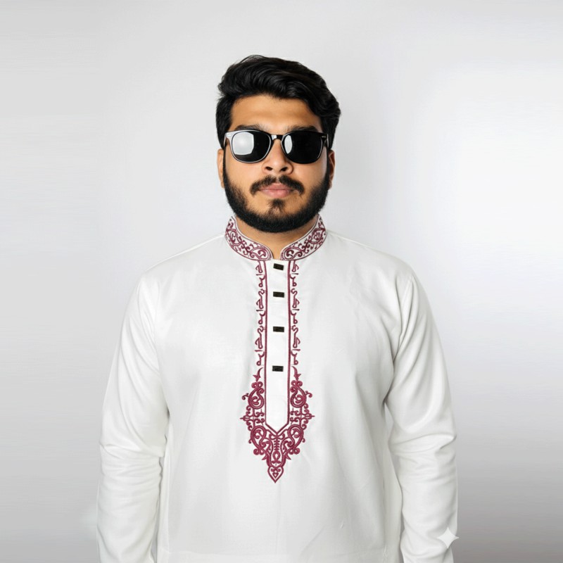 Picture of White cotton panjabi for men stylish 2024 | Panjabi for men low price | Eid panjabi new collection 2024
