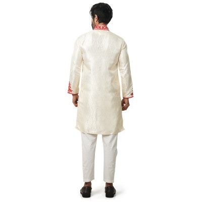 Picture of Indian katan panjabi for men new collection 2024 stylish | Indian wedding panjabi for men golden color - Party dress for men