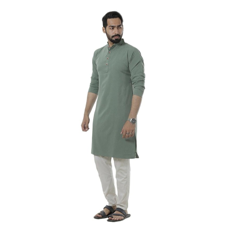 Picture of Olive panjabi for men new collection 2025 stylist | Cotton panjabi for men new collection 2025 | Panjabi for men olive colour