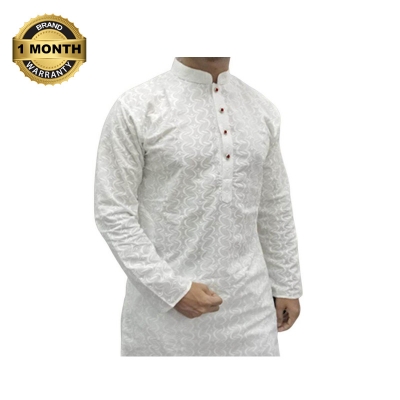 Picture of White panjabi for men high quality | White indian panjabi for men low price | Indian chicken fabrics panjabi for men new collection 2024
