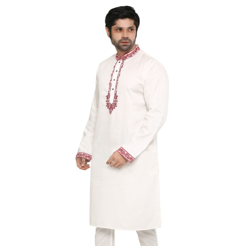 Picture of White cotton panjabi for men stylish 2024 | Panjabi for men low price | Eid panjabi new collection 2024