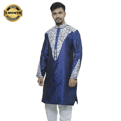 Picture of Indian katan panjabi for men new collection 2024 stylish | Indian wedding panjabi for men blue color