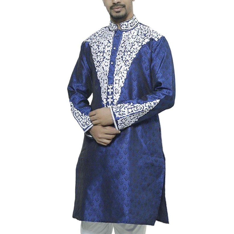 Picture of Indian katan panjabi for men new collection 2024 stylish | Indian wedding panjabi for men blue color