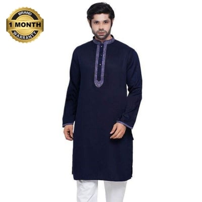 Picture of Navy blue panjabi for men new collection 2024 stylist | Soft cotton panjabi for men new collection