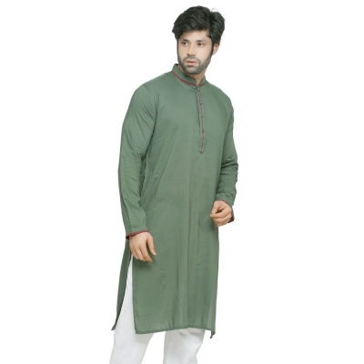 Picture of Olive color Panjabi for men | Low price panjabi for men new collection 2024 eid | Mens panjabi cotton
