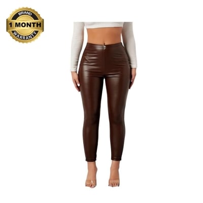Picture of Leather pants for women stylish | Chocolate colous womens pants | High quality narrow pants for ladies
