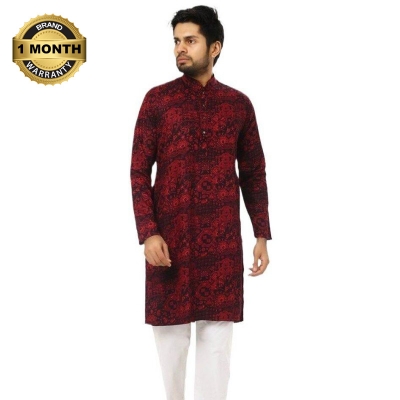 Picture of Red and black Panjabi For Men | Panjabi For Men New Collection 2024 Eid | Red Colour Panjabi For Men | Kurta For Men New Collection 2023