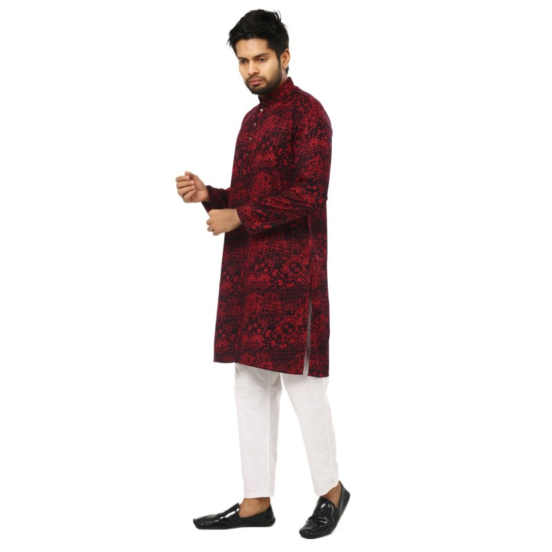 Picture of Red and black Panjabi For Men | Panjabi For Men New Collection 2024 Eid | Red Colour Panjabi For Men | Kurta For Men New Collection 2023