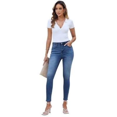 Picture of High quality blue pants for women | Export quality blue jeans pant for women | Narrow shape denim pant for women