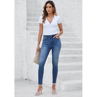 Picture of High quality blue pants for women | Export quality blue jeans pant for women | Narrow shape denim pant for women