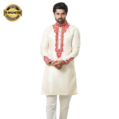 Picture of Indian katan panjabi for men new collection 2024 stylish | Indian wedding panjabi for men golden color - Party dress for men